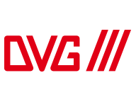 Das Logo der Duisburger Verkehrsgesellschaft, bestehend aus den roten Buchstaben DVG, dahinter 3 schräge Striche