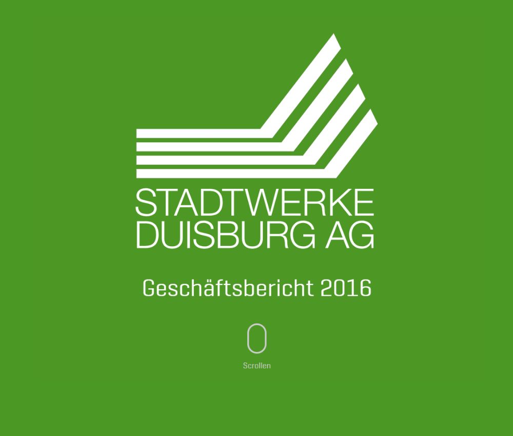 Titelbild des Jahresberichts 2016 der Stadtwerke Duisburg mit Logo