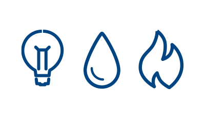 Icon: Strom, Wasser und Gas: drei Symbole für die Energie- und Wasserversorgung
